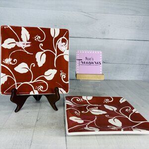 Mesa Home MAS91 Red White Floral Square 8.25" Ceramic Salad Lunch Plates Set 2